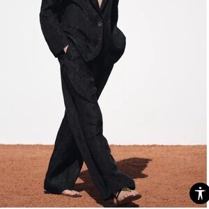 ZARA Wrinkled Effect Organza Pants Wide Leg Pull On Black Women L 7484/399